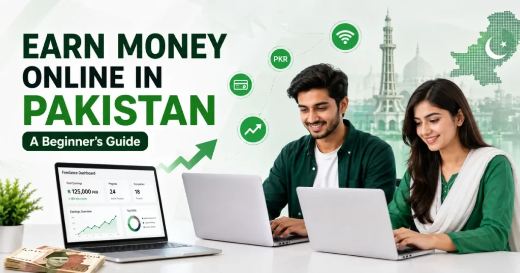 Young Pakistani man and woman working online from home on laptops to earn money through freelancing